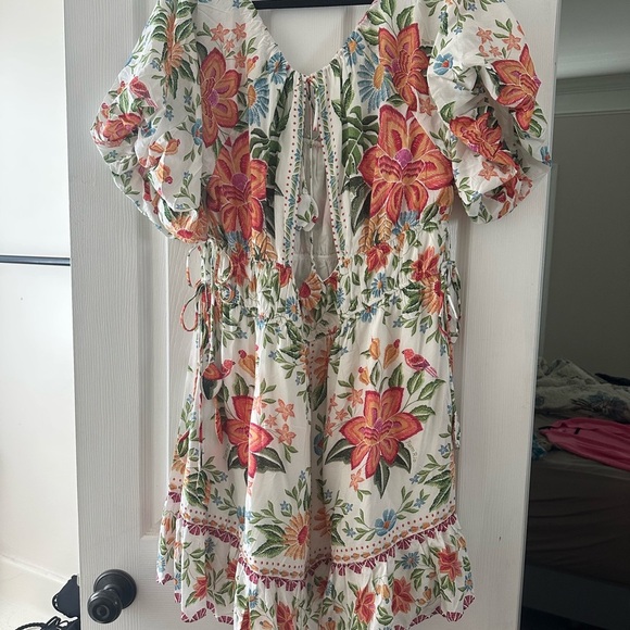 NWT Farm Rio Bloomgarden, off-white, short sleeve mini dress size XL - Picture 3 of 8